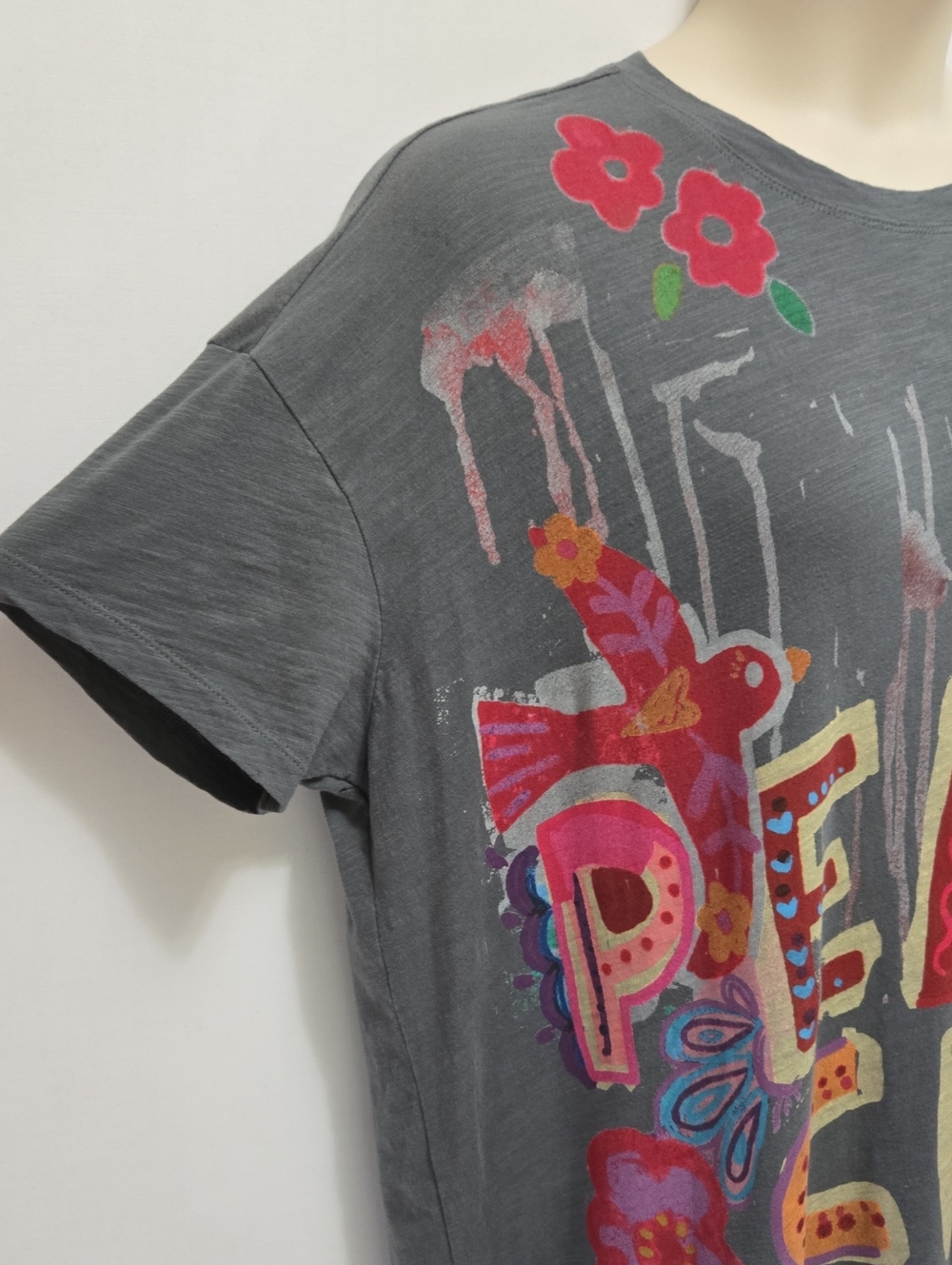 Life Is A Canvas Cotton Maxi T-Shirt Dress Natural Life Peace Floral - Picture 5 of 13
